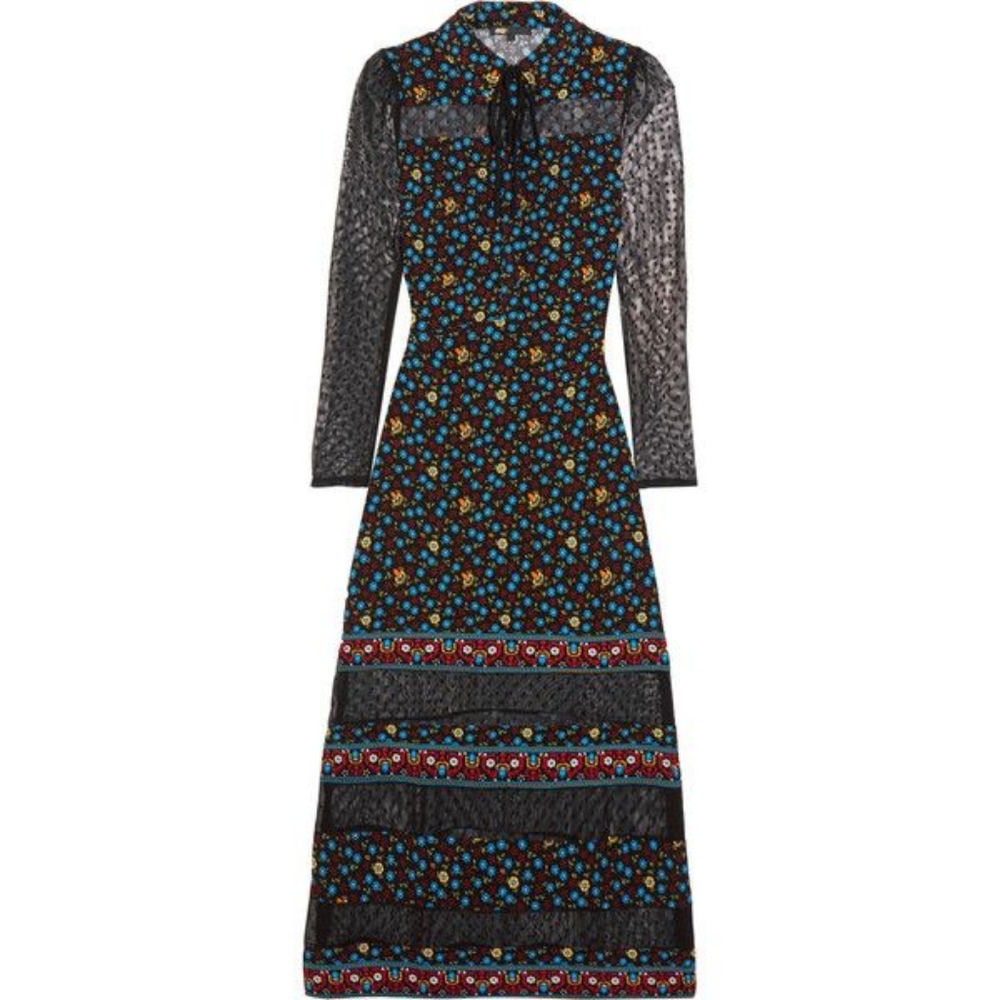 MAJE maxi floral sheer cutout dress